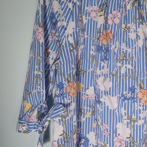 Como Blu Cottagecore Top Womens Plus 3X Floral Blue Striped Boho Peasant Feminin - Picture 4 of 9